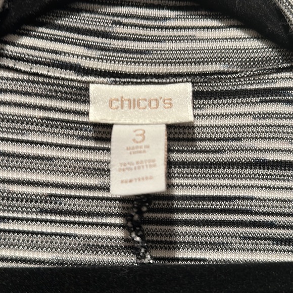 Chicos size 3 black and white stripe shirt sleeve stretch blazer - Picture 2 of 6